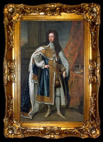 framed  Sir Godfrey Kneller Portrait of King William III of England (1650-1702) in State Robes, ta009-2